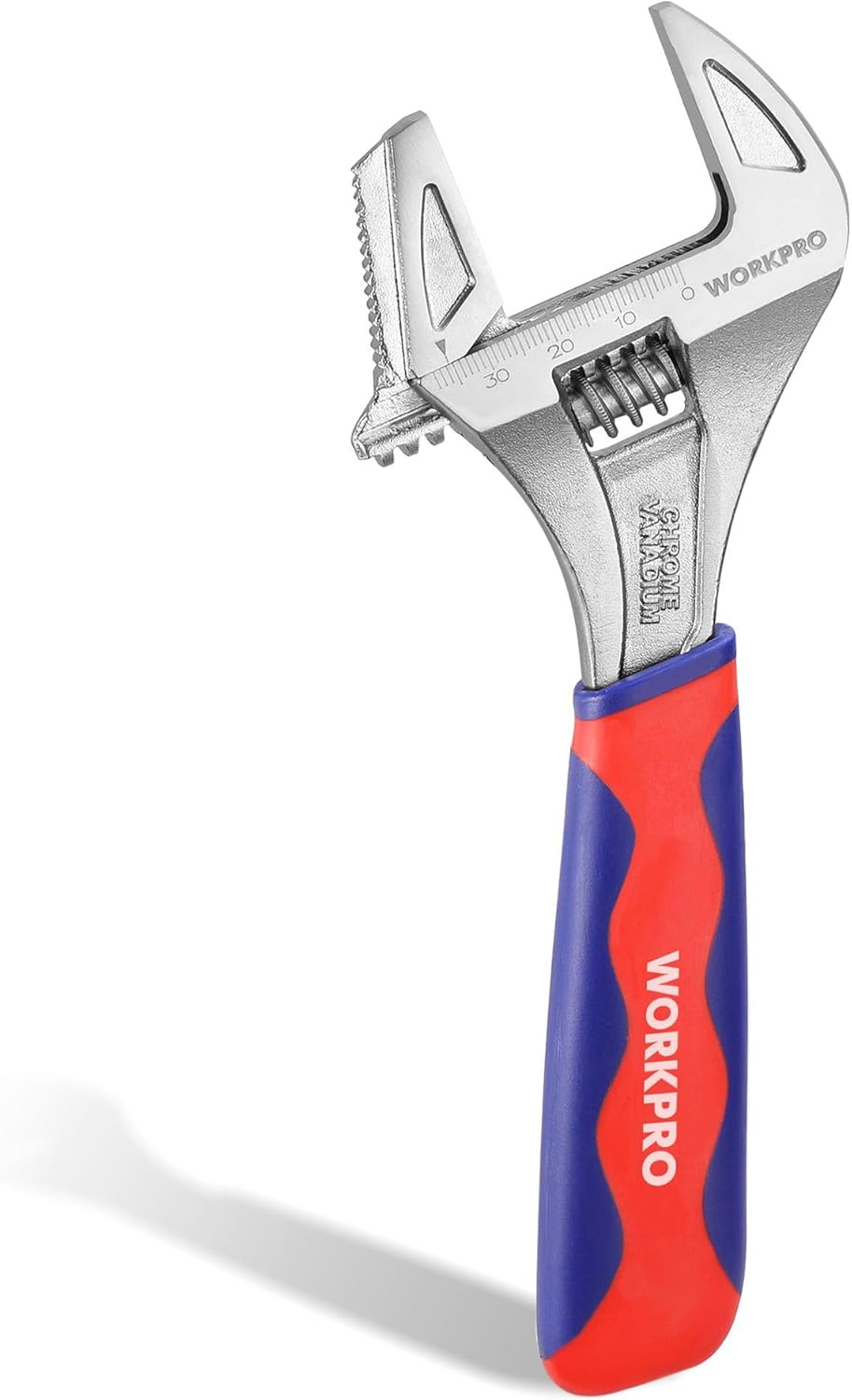 WORKPRO Wide Mouth Adjustable Wrench and Pipe Wrench 2-in-1, 42mm Extra Large Jaw Capacity, with Bi-Material Soft Grip