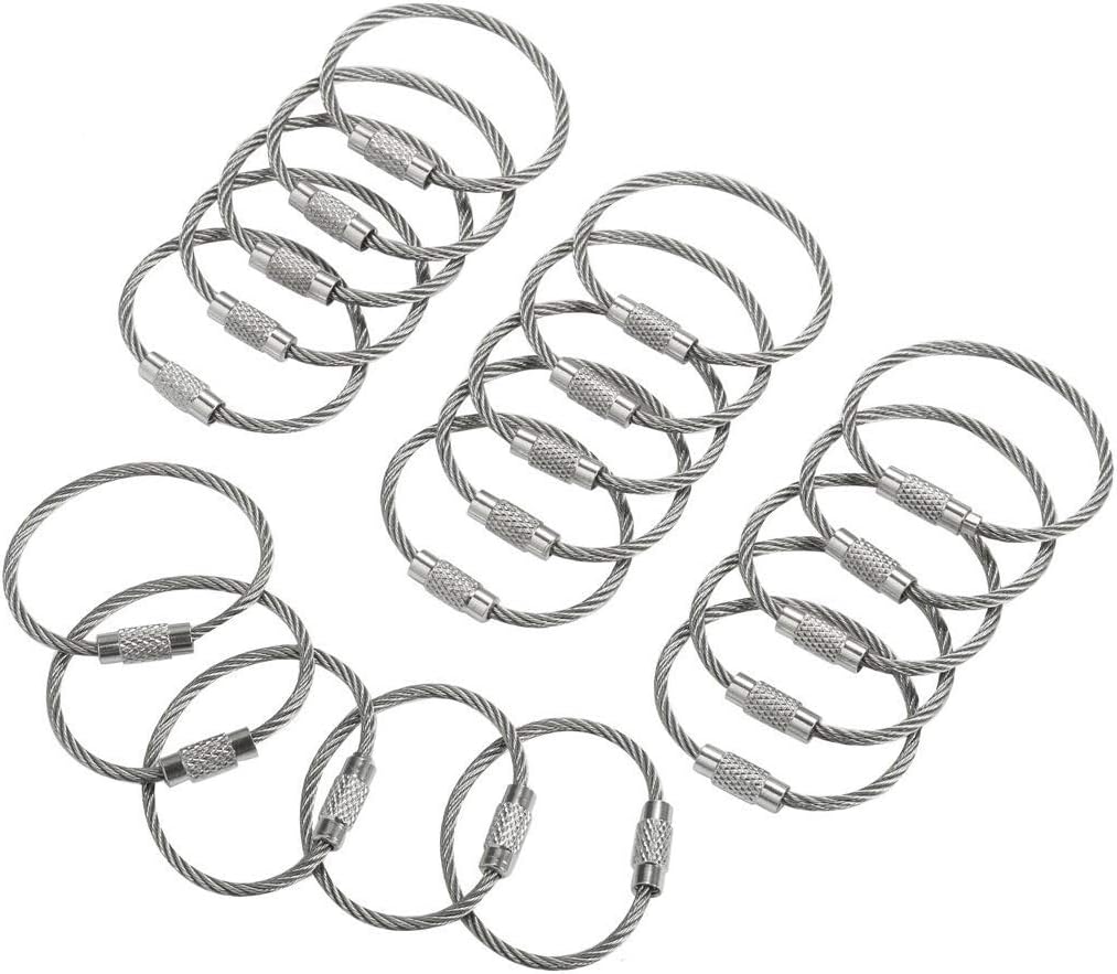 bayite Stainless Steel Wire Keychains 2mm Cable Key Rings Luggage Loops Tag Keepers Heavy Duty Pack of 20 (Cable Length: 4 inches)