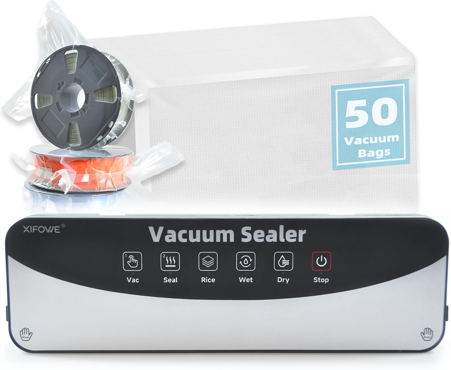 3D Filament Storage Bags Electric Pump Kit, 50PCS Vacuum Sealed Bags With Automatic Pump to Keep Dry & Dust Proof, Rapid Vacuum, Perfect for 3D Printer Filament Storage (14.37x 11.38inch）