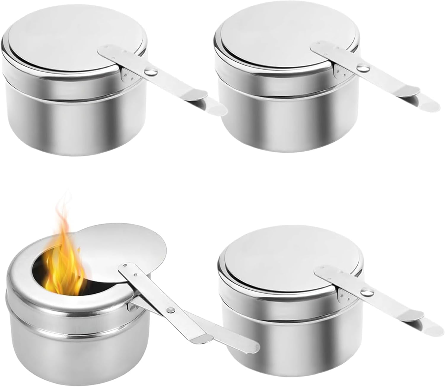 Stainless Steel Fuel Holder, 4PCS Chafing Wick Fuel Holder with Detachable Cover and Portable Handle, Easy to Clean Chafing Dish Wind Guard for Home Camping Picnic Outdoor