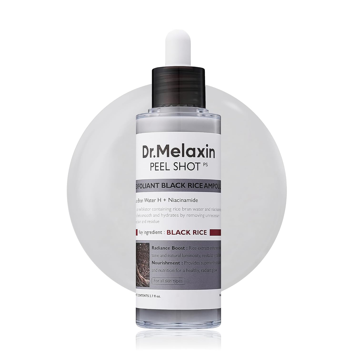 Dr.Melaxin Peel Shot Glow Rice Peeling Ampoule, Soft Exfoliating Face and Body Scrub Dead Skin Cells Remover for All Skin Types korean skin care 80ml (BLACK RICE)