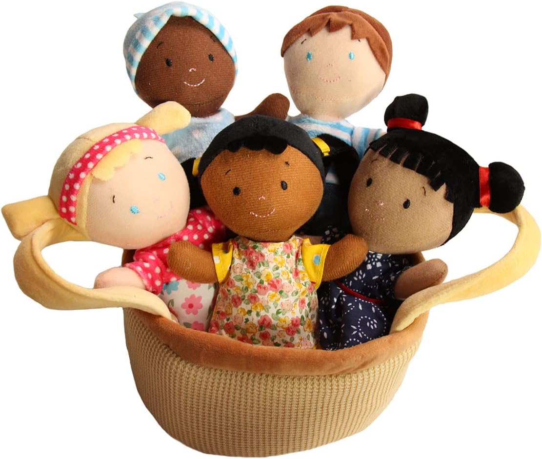 Basket of Buddies Plush Diversity Multicultural Ethnic Dolls | Diversity Toys for Toddlers | Soft Multicultural Dolls for Preschool Classroom, Daycare or at Home | Set of 5-8"