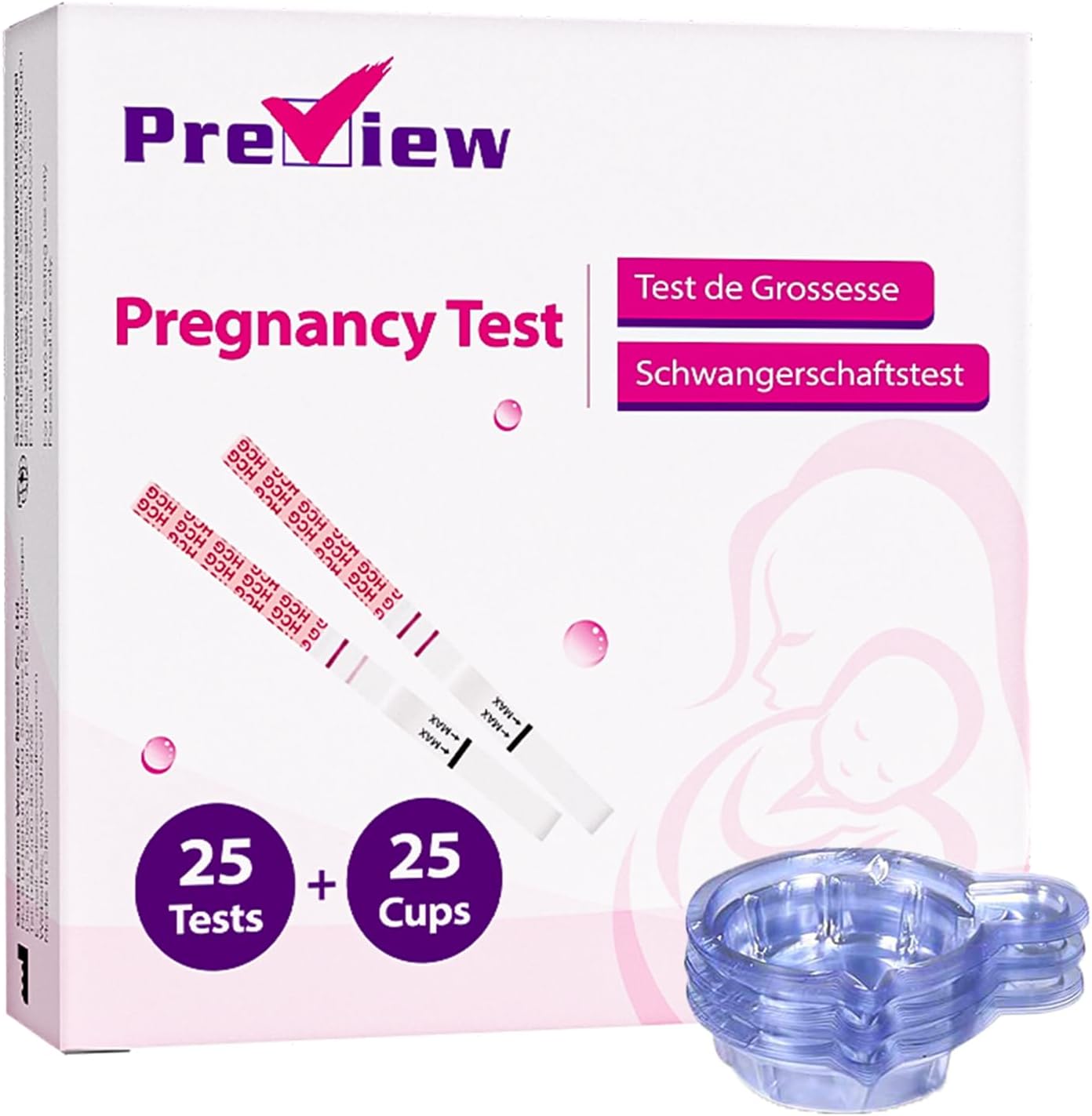 Preview Pregnancy Test Strips Early Detection Pregnancy Tests 25 Pack with Urine Cups, 10 MIU/mL