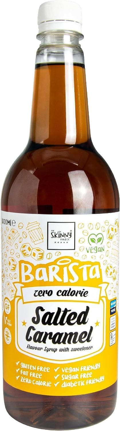 Skinny Food Co Salted Caramel Syrup Zero Calorie 1L - Sugar Free Coffee Syrups For Tea, Hot Chocolate, Fruit, Baking, Protein Drinks - Vegan-Friendly, Gluten-Free & Fat-Free - Syrups For Coffee Drinks