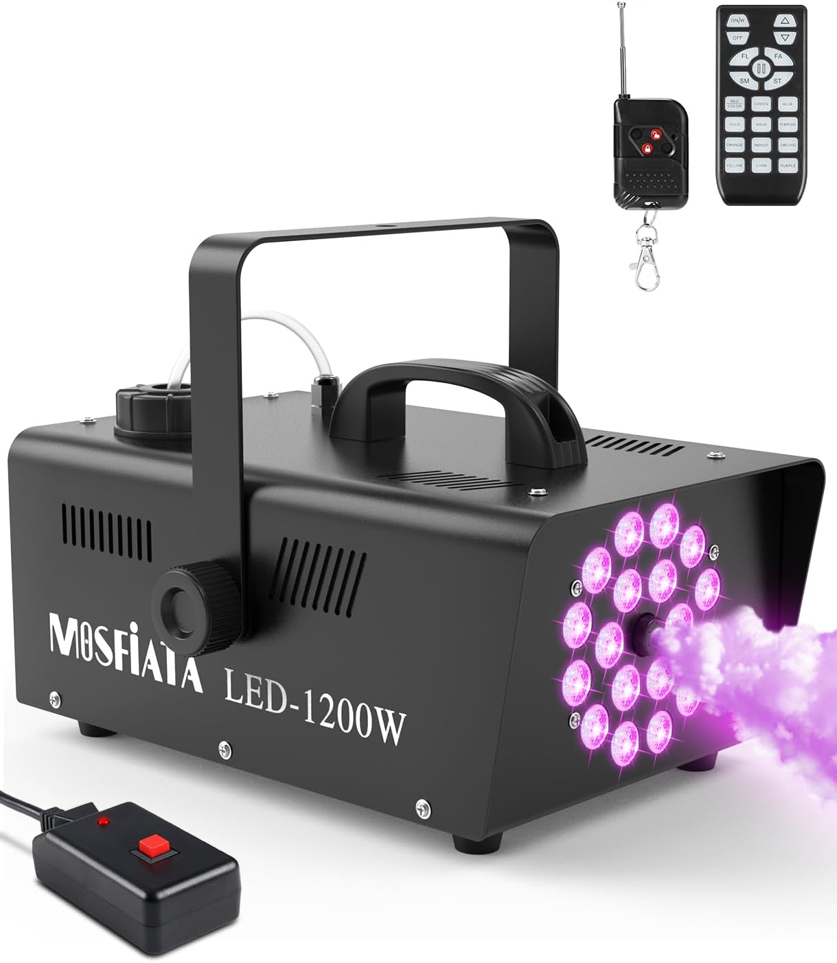 1200W Smoke Machine, 6000CFM Fog with 1000ML Capacity, Fog Machine 18 LED Lights with 4 Effects, for Outdoor Halloween Party Wedding DJ Party