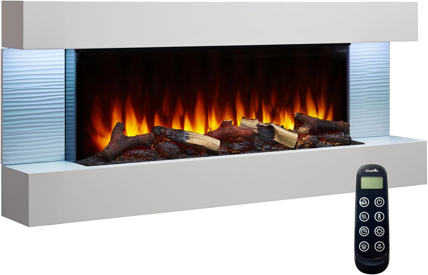 SimpliFire Format 36-Inch Wall Mount Electric Fireplace with 50-Inch Floating Mantel (SF-FORMAT36-SF-FM50-WH)