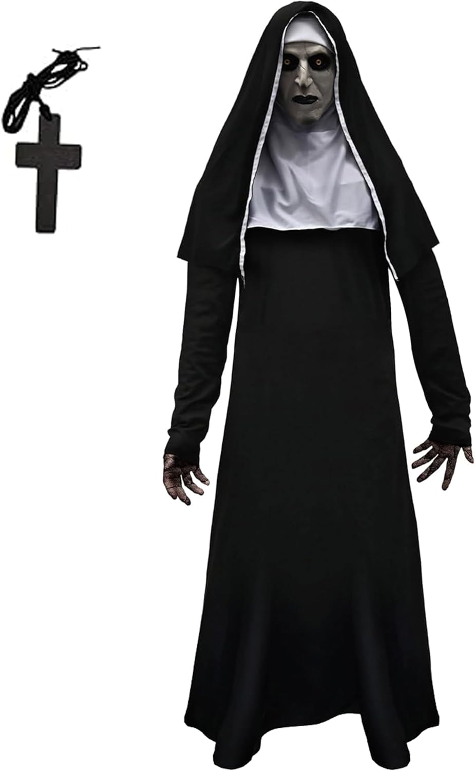The Nun Masks Costume Set, Scary Nun Outfit Halloween Elastic Costume with Mask, Halloween Nun Masks with Headscarf, Crosses-Cosplay Full Face Masks