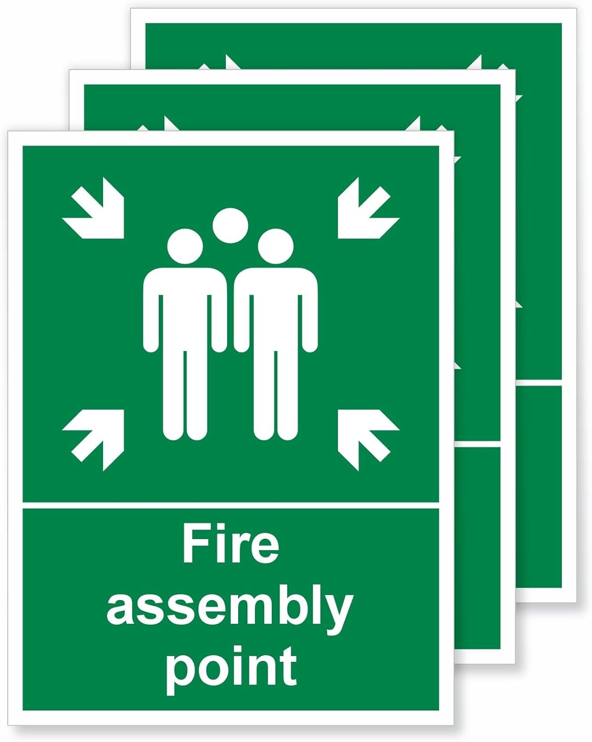 Fire Assembly Point Self-Adhesive Vinyl Signs Stickers – 150 x 200mm – 3 Pack – Waterproof, Weatherproof, UV Resistant for Indoor & Outdoor Use