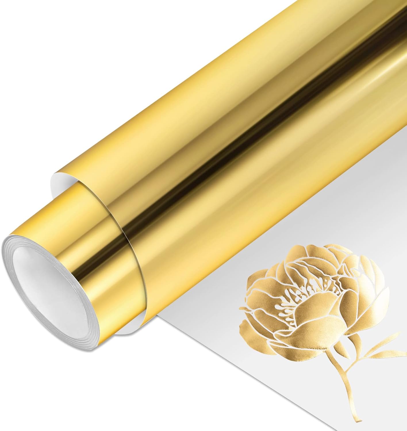 VINYL FROG Metallic Foil HTV Vinyl Roll 12" x5ft Gold Heat Transfer Vinyl Chrome Iron on Vinyl Easy to Cut & Weed DIY Heat Press Design for T-Shirts