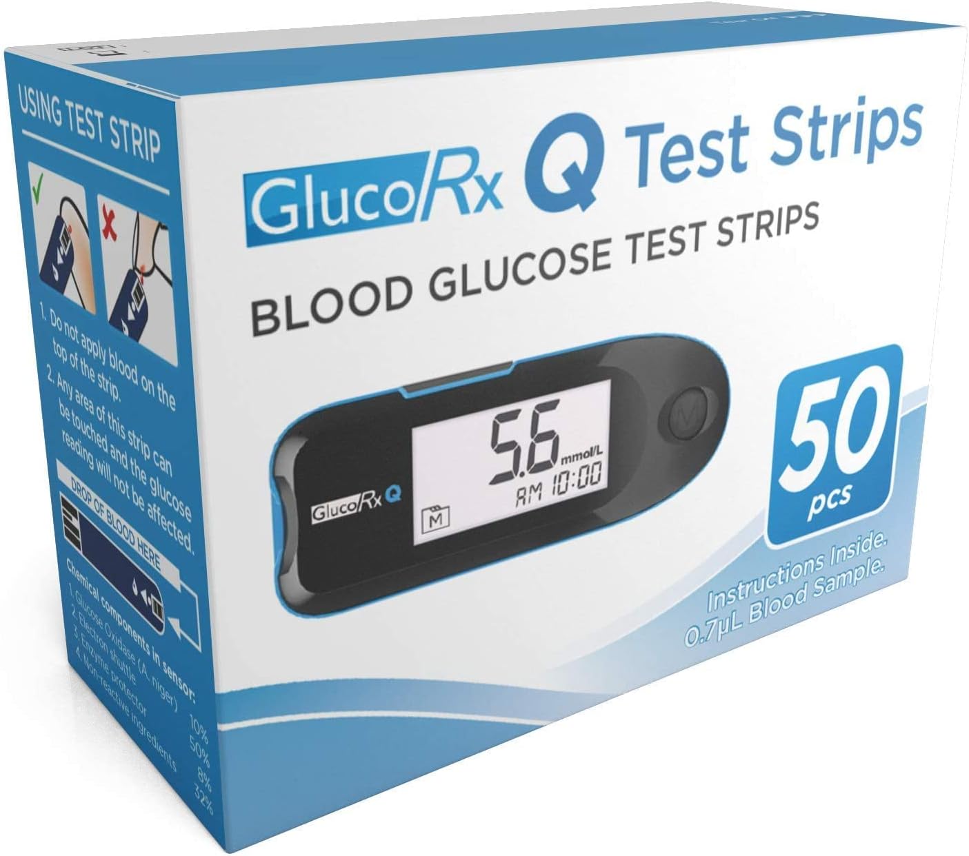 GlucoRx Q Blood Glucose Test Strips, 50-Count