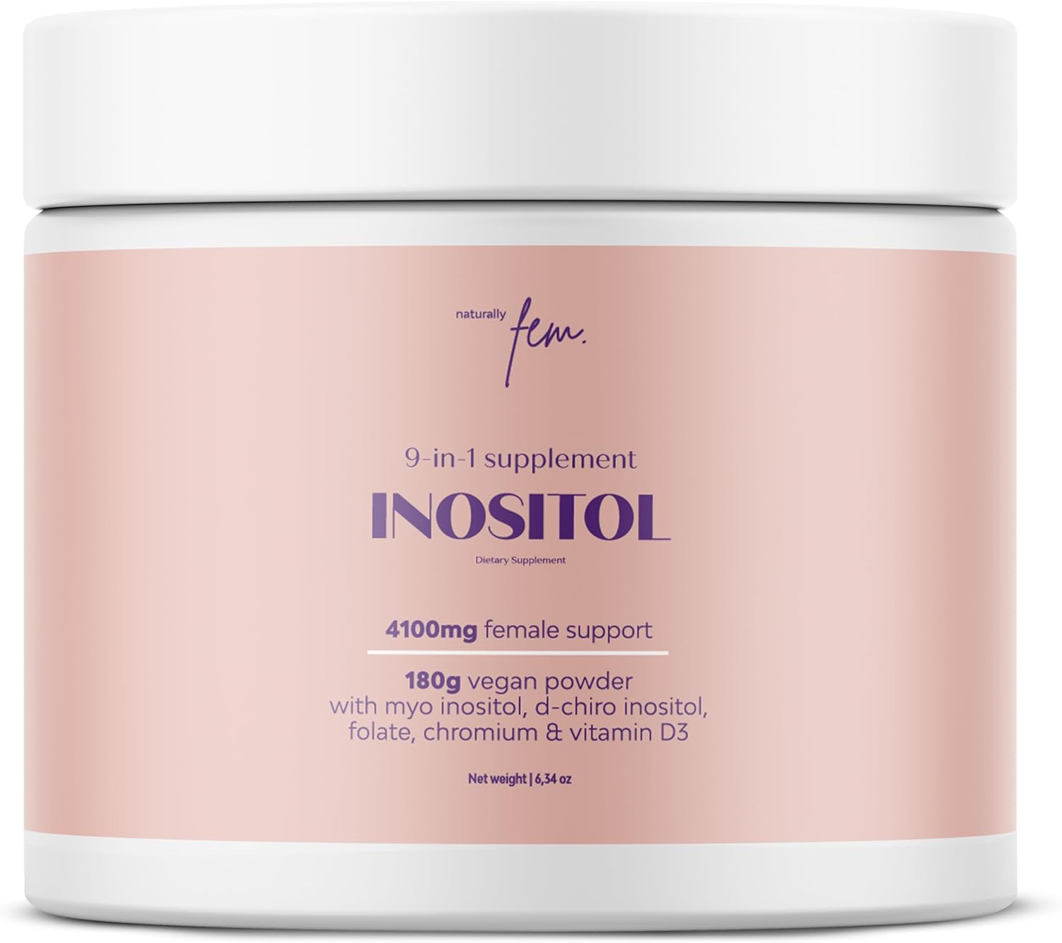 Inositol Myo & D-Chiro PCOS 4100MG Vegan Powder, Metabolic Function, Hormonal Balance and Psychological Function, 9-in-1 Inositol, Folate 5-MTHF, Chromium, Zinc, VIT B6, B12 & D3