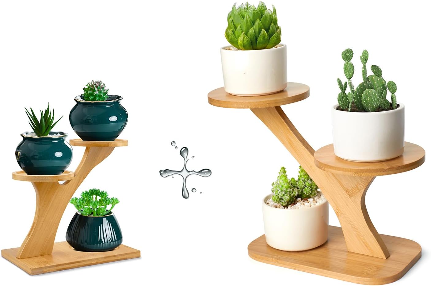 XXXFLOWER 3 Tiers Bamboo Plant Stand+Small Desktop Plant Stand,3 Tier Succulent Windowsill Shelf Holders for Balcony Home Office Garden Patio Gift