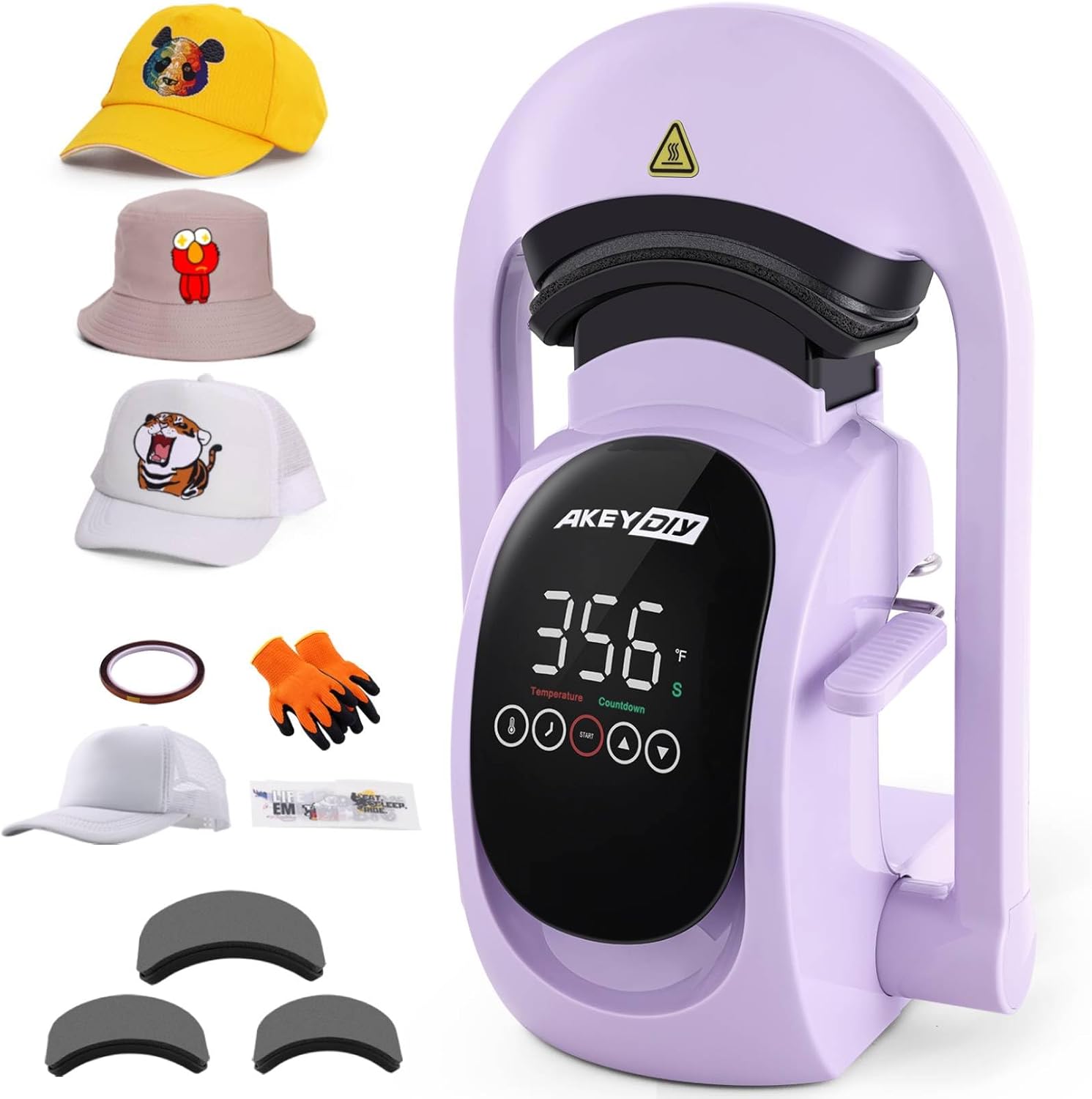 AKEYDIY 3-in-1 Auto Hat Heat Press Machine for Caps, with 3pcs Interchangeable Platens, Automatic Open & Release, Touchscreen for Precise Time & Temp Control, Heat Transfer Printing for Caps, Purple