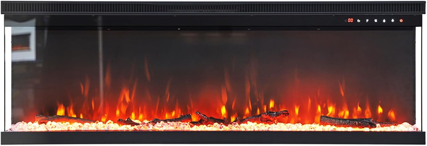 Warmiehomy Electric Fire 60inch/152cm 3D Effect Media Wall Fireplace Recessed/Freestanding Electric Fireplace with 9 Colors LED Flame Effect, Touch Remote Control & Overheat Protection