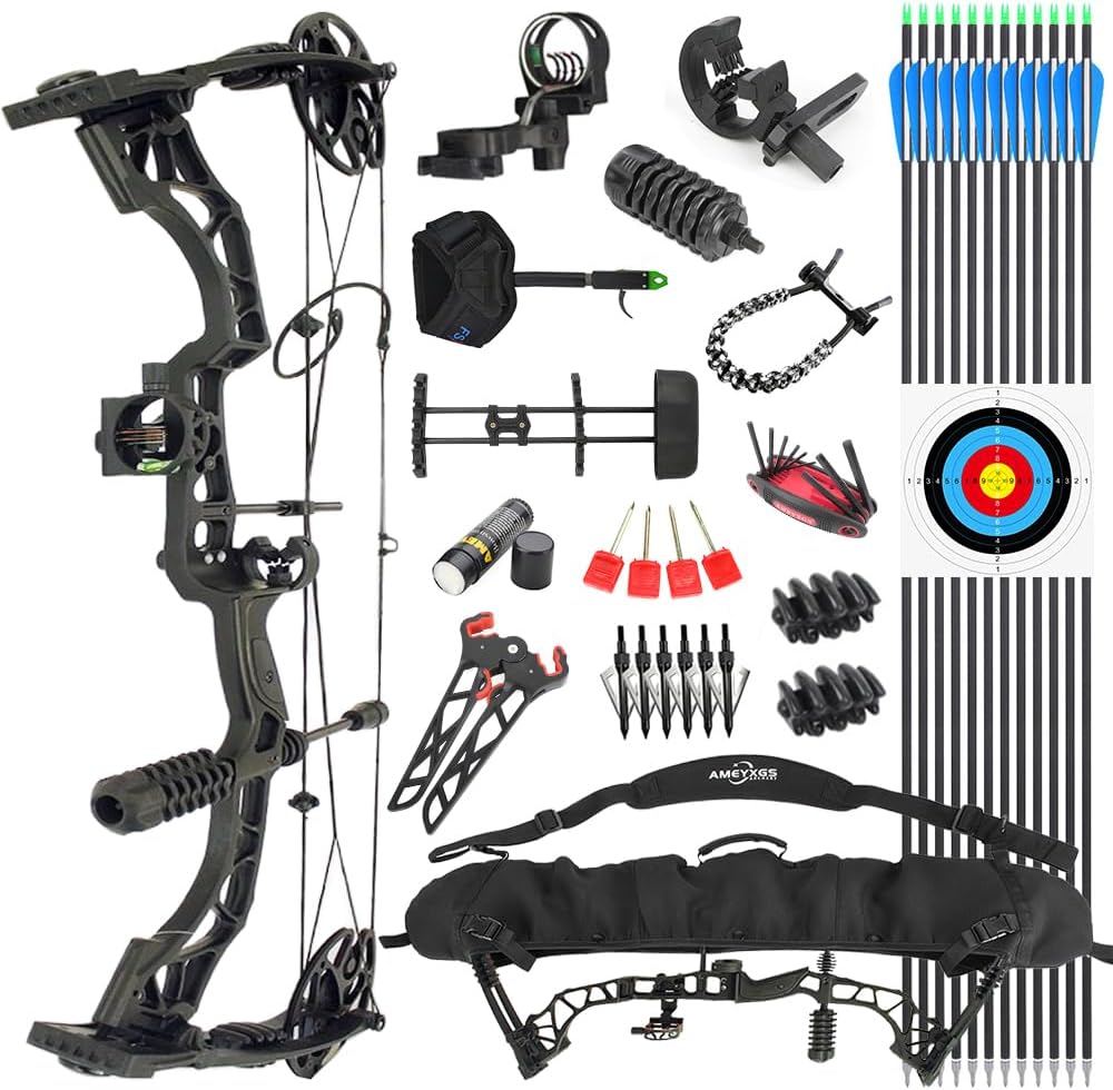 SHARROW Archery Compound Bow and Arrows Set, Draw Weight 35-70 LBS, Draw Length 16"-30", Hunting Compound Bow Kit 320FPS for Adults Beginner Outdoor Shooting RH