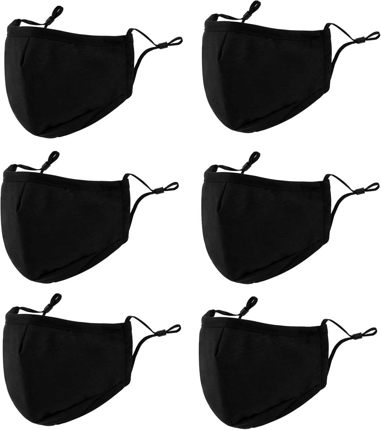 3-Ply Cloth Face Mask 6 Pack,Washable, Reusable and Breathable Face Covering with Adjustable Ear Protection Loops women/men (Black*6)