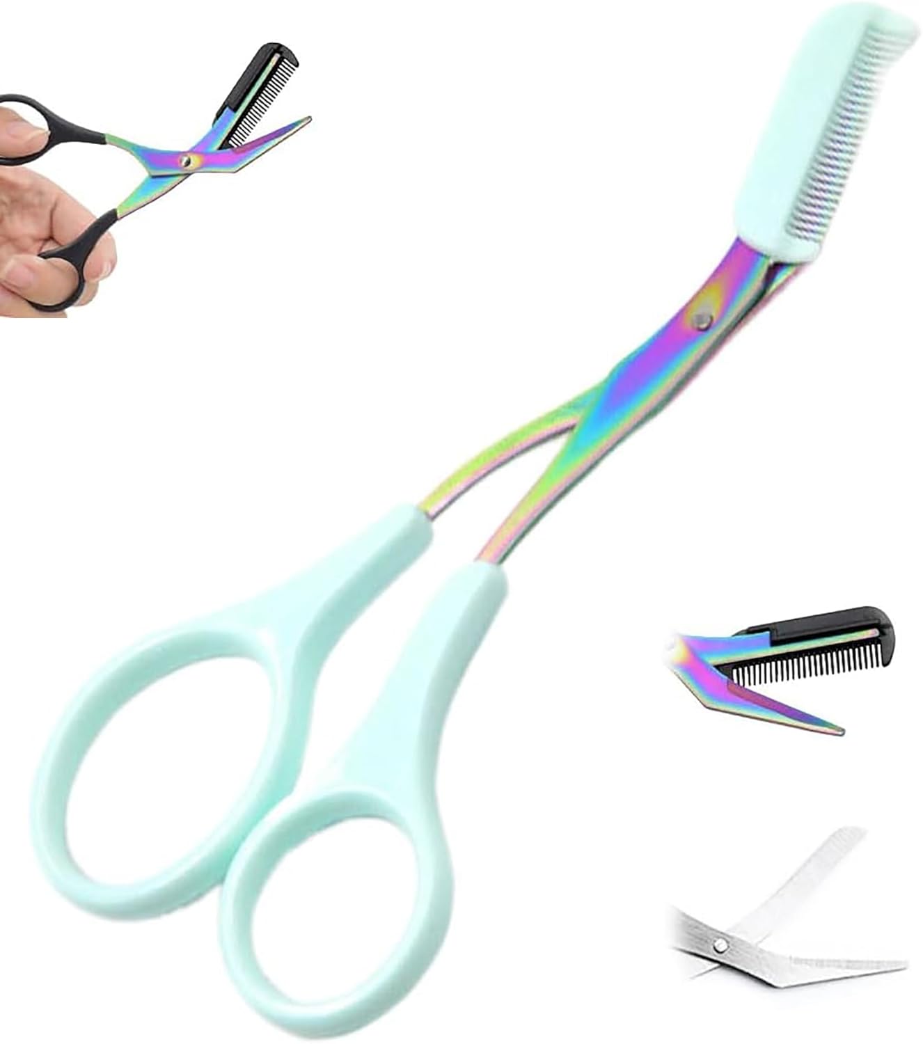 2 in 1 Professional Eyebrow Trimmer, Eyebrow Trimmer Scissor,Eyebrow Scissors with Comb Stainless Steel Eyebrow Cutter Hair Removal Eyebrow Scissors Makeup Tool for Men Women. (Green)