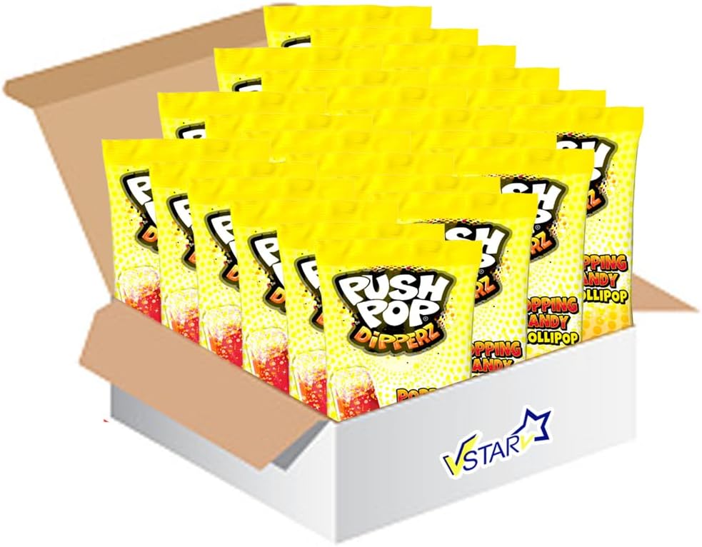 Bazooka Pussh Pop Diipperz 12g Strawberry & Lemon Flavour Fizzy Lollipop with Popping Candy (24)