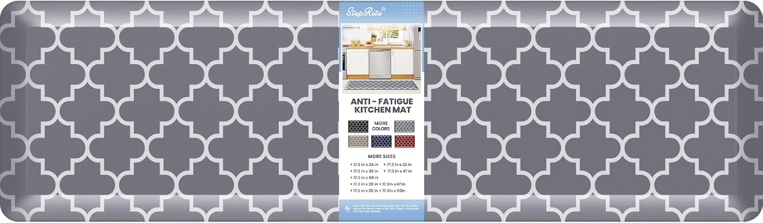 4/5 Inch Thick Kitchen Rugs, Kitchen Mat, Anti Fatigue Floor Mat, Waterproof Mats & Rugs, Heavy Duty PVC Ergonomic Comfort Standing Foam for Kitchen, Home, Office, Sink, Garage, 17.3" x60”, Grey