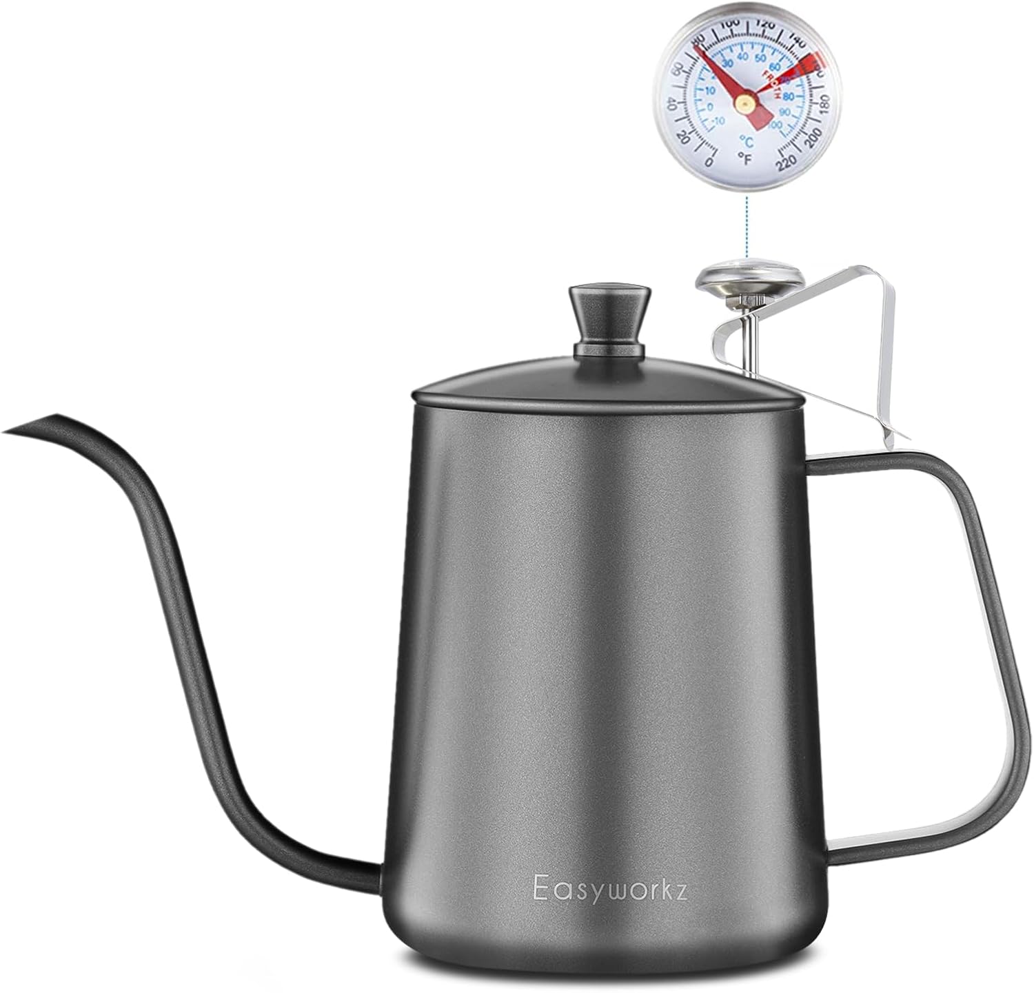 Easyworkz Gage Gooseneck Pour Over Coffee Kettle 600ml with Thermometer Stainless Steel 304 Coffee Pot with Long Narrow Spout Hand Drip Kettle
