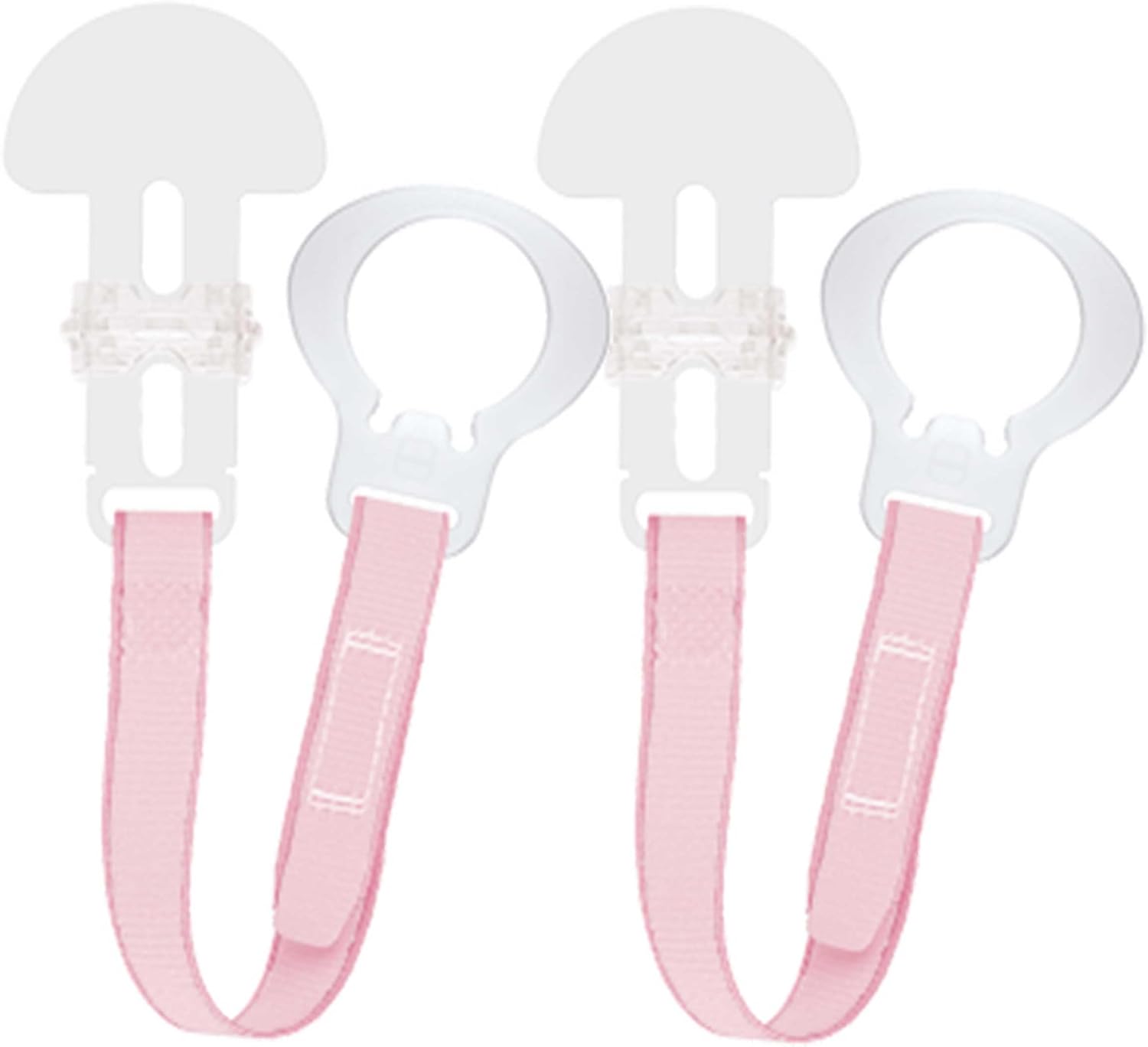 MAM Dummy Clip | 2 Pack | Baby Soother Clips Fit All MAM Soothers | Adjustable Length and Lightweight Design | Baby Accessories | Pink with Pink Strap | Dummies Not Included