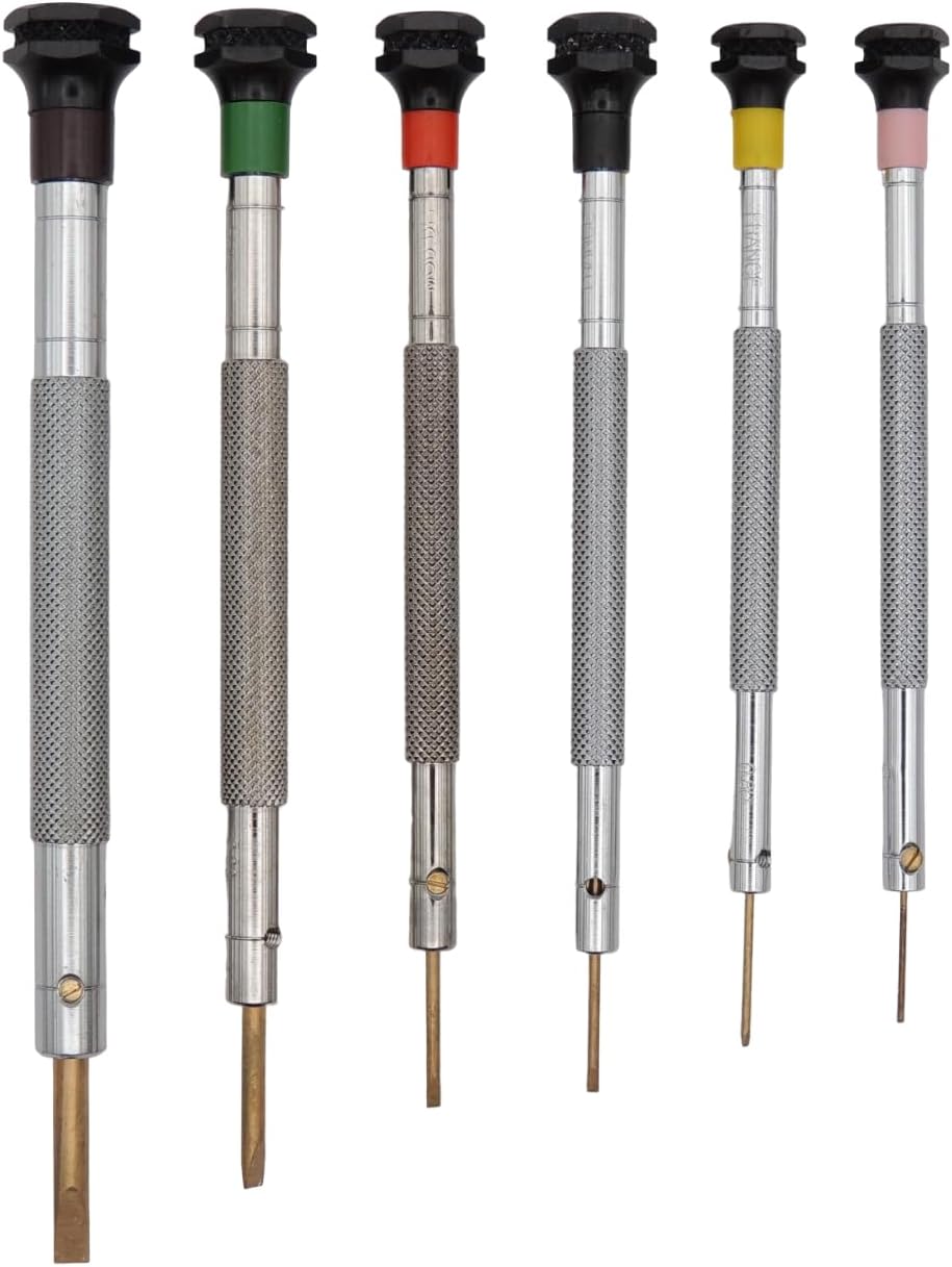 Horotec 01.014 Assorted Classic Precision Screwdrivers in Chrome-Plated Brass with Black Aluminium Head and Beryllium Copper Bits Completely Anti-Magnetic, silver, 01.014
