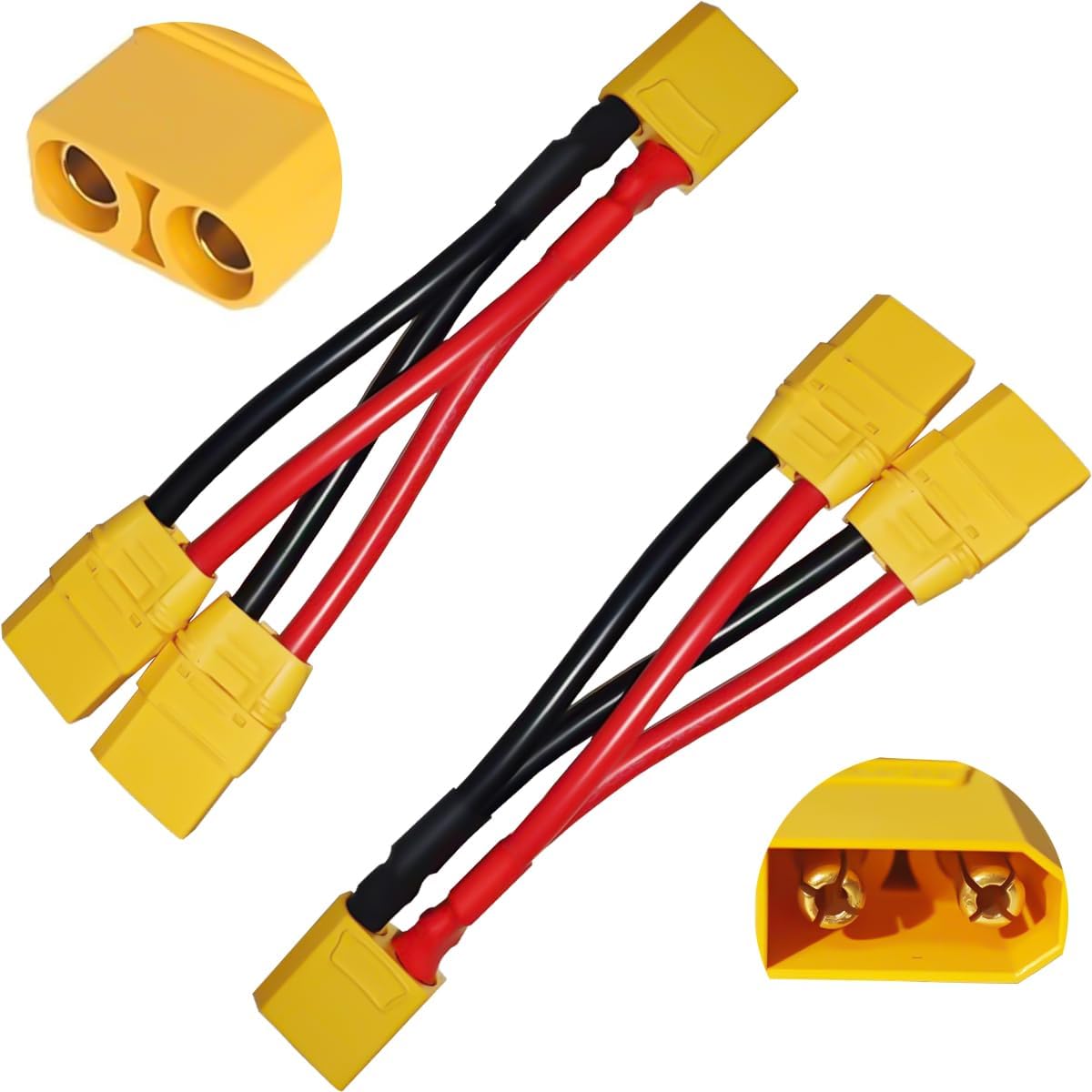 EatPitaya XT90 Plug Parallel Battery Connector Cable 10AWG 100MM, 2pcs XT90H Connector Style 1-Female to 2-Male Y-Splitter for Quadcopters Multirotors RC LiPo Battery