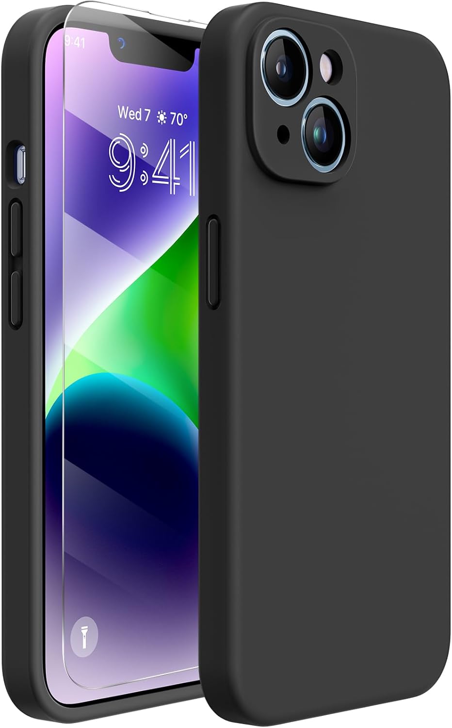 Miracase Designed for iPhone 14 Plus Case with Screen Protector,[Upgraded Enhanced Camera Protection],Shockproof Liquid Silicone Case with Microfiber Lining,6.7 inch(Black)