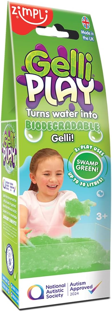 Zimpli Kids - Gelli Play Green, Magically turns water into thick, colourful goo, Messy & Multi-Sensory Play, Birthday Gift for Children, Tuff Tray Toys, Novelty & Gag Toy, Certified Biodegradable