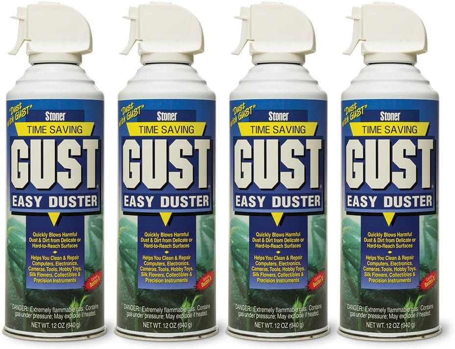 Stoner Car Care 94203-4PK 12-Ounce GUST Easy Air Duster Canned Air Quickly Cleans Delicate or Hard to Reach Surfaces Clean Your Keyboard, Electronics Silk Flowers and Arrangements, and More, Pack of 4