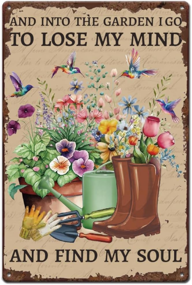SUPERDANT Garden Metal Signs Flower Birds Tin Sign Inspirational Quotes Wall Plaques Funny Signs and Plaque Man Cave Sign Metal Art for Garden Bar Pub Living Room Vintage Decor