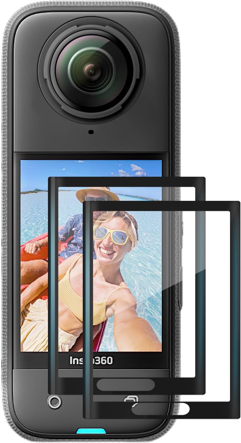 AMAZEAR Screen Protector for Insta360 X5 Accessories (2 Pack), Tempered Glass LCD Display Film Screen Protective Cover for Insta360 X4/Insta 360 X5, Ultra HD, 9H Hardness, Scratch Resistant