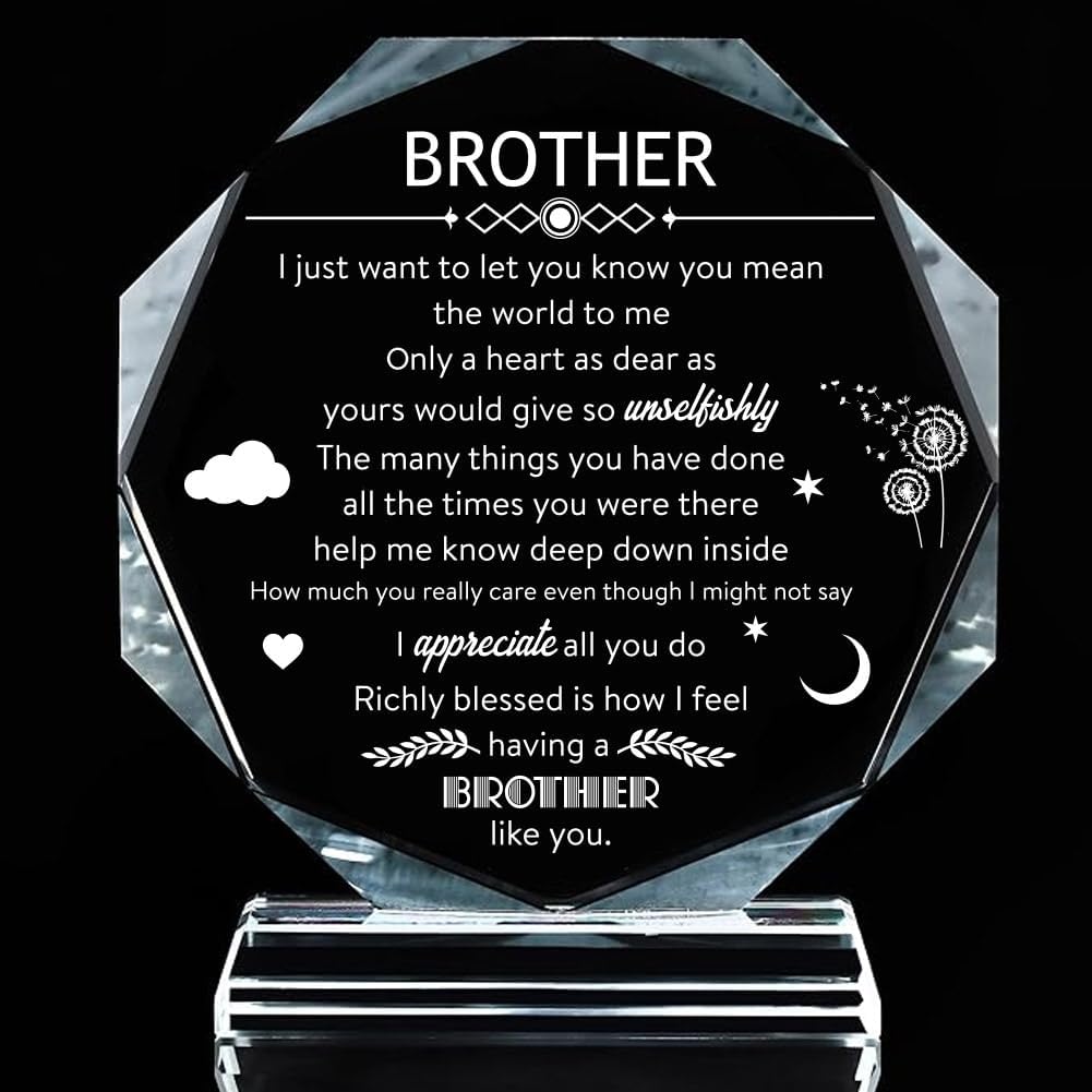 PLIGREAT Brother Gifts from Sister, Acrylic Keepsake Thank You Gift for Brothers Birthday Father's Day Crystal Keepsake Meaningful Presents Decorative Sign Plaques Home Office Table Desk Top Decor