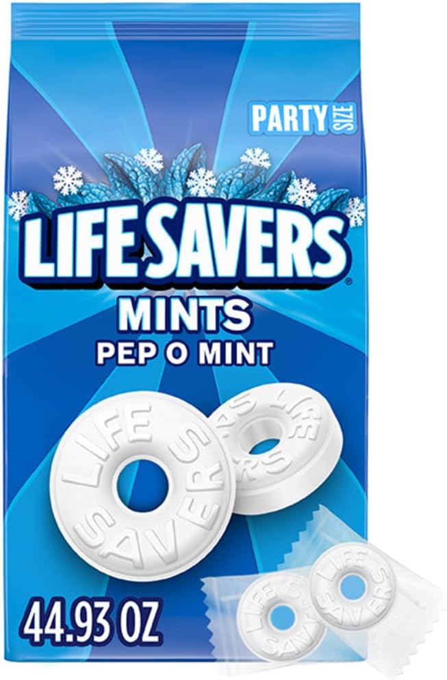 LIFE SAVERS Pep-O-Mint Breath Mint Bulk Hard Candy, Party Size, 44.93 oz Bag