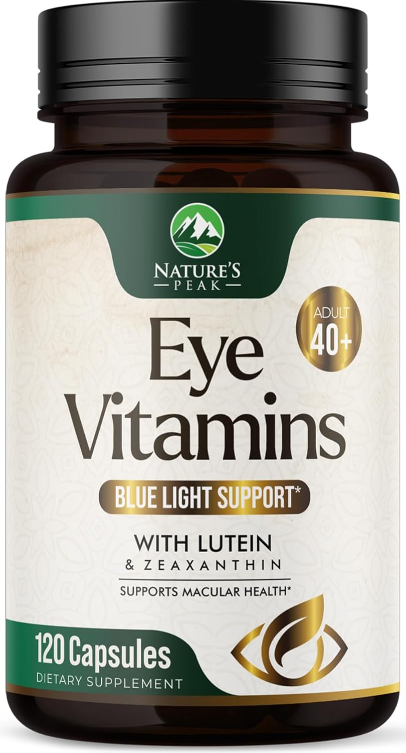 Eye Vitamin & Mineral Supplement, Contains Zinc, Vitamins C, E, Lutein, & Zeaxanthin, Supports Eye Strain, Vision Health for Adults, Non-GMO, Vegan Eye Vitamins & Minerals Supplements - 120 Capsules