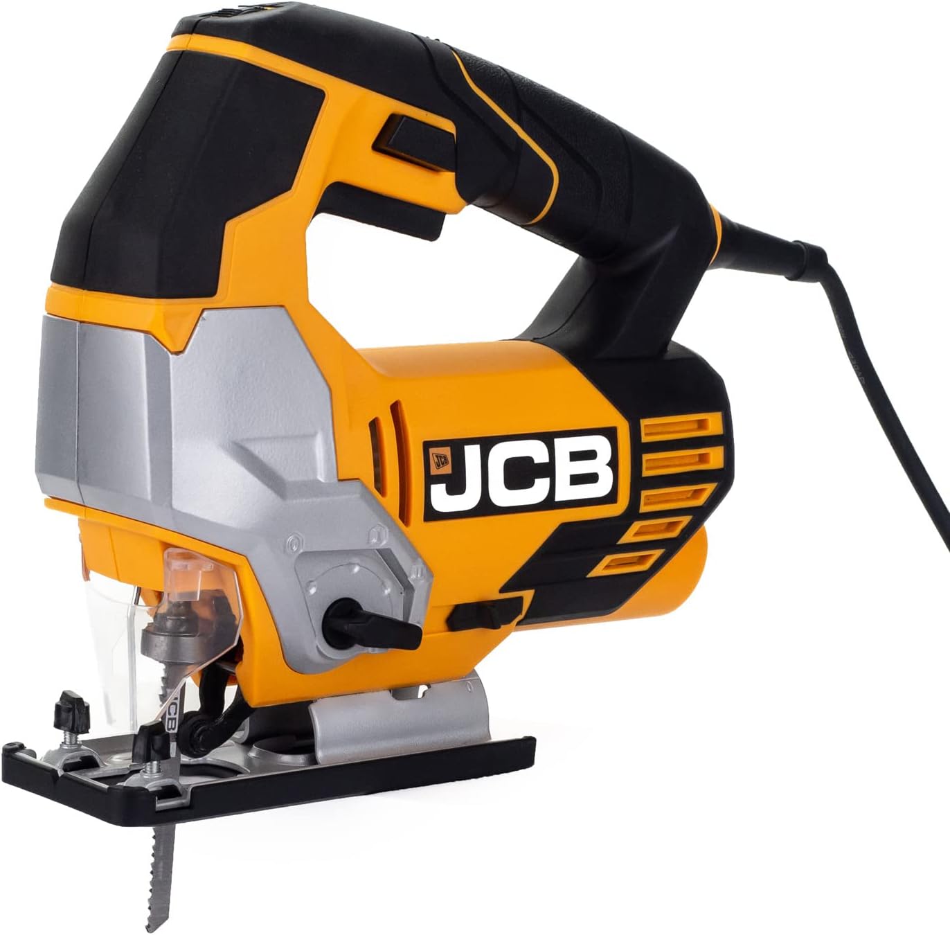 JCB 240V Corded Jigsaw, 4 Pendulum Settings & Tool Free Blade Change, Variable Speed & Built in Dust Blower, Cutting Capacity of 100mm for Wood and 10mm for Metal, 800W, 3 Year Warranty