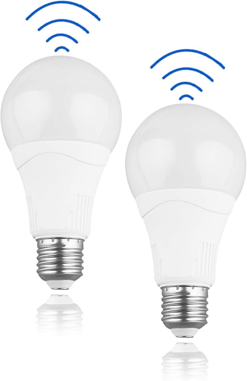 Greenic Radar Motion Sensor Led Light Bulb, 15W(100W Equivalent), E27 Screw, Cool White (5000K) Motion Sensor Light-Controlled Radar Lamp for Outdoor, Front Door, Basement, Garage, 2 Pack