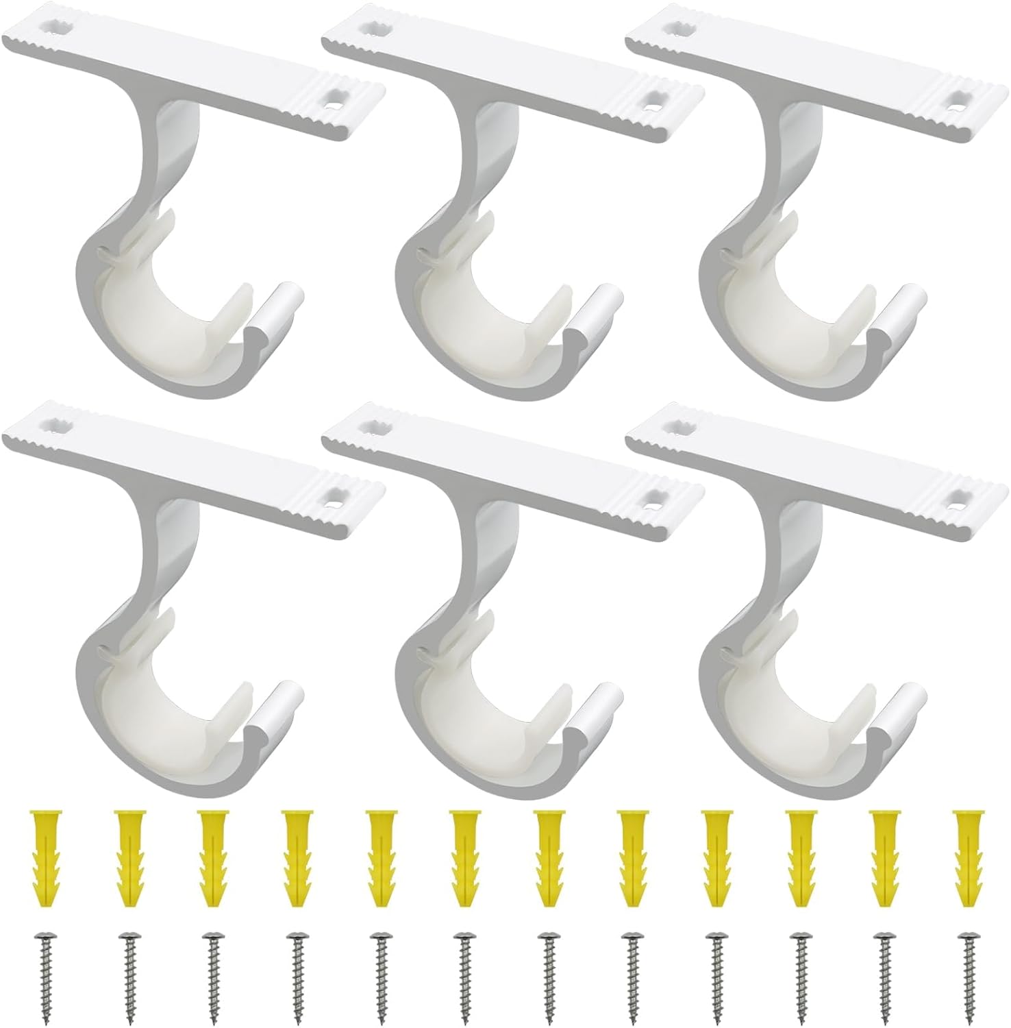 ZOCONE 6Pcs Curtain Rod Brackets, 28mm Ceiling Curtain Pole Hooks, Solid Curtain-Rail Brackets, Aluminum Alloy Hanging Rod Holder with Screws, for Ceiling Rods and Wardrobe Rods