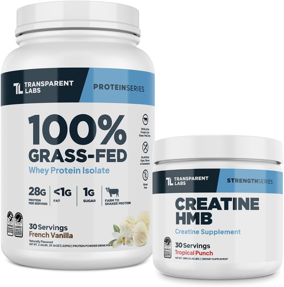 Transparent Labs Grass-Fed Whey Protein Isolate (30 Servings, French Vanilla) & Creatine HMB (30 Servings, Tropical Punch)