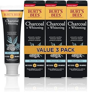 Burt's Bees Toothpaste, Natural Flavor, Charcoal with Fluoride Toothpaste, Mountain Mint, 3 x 4.7oz
