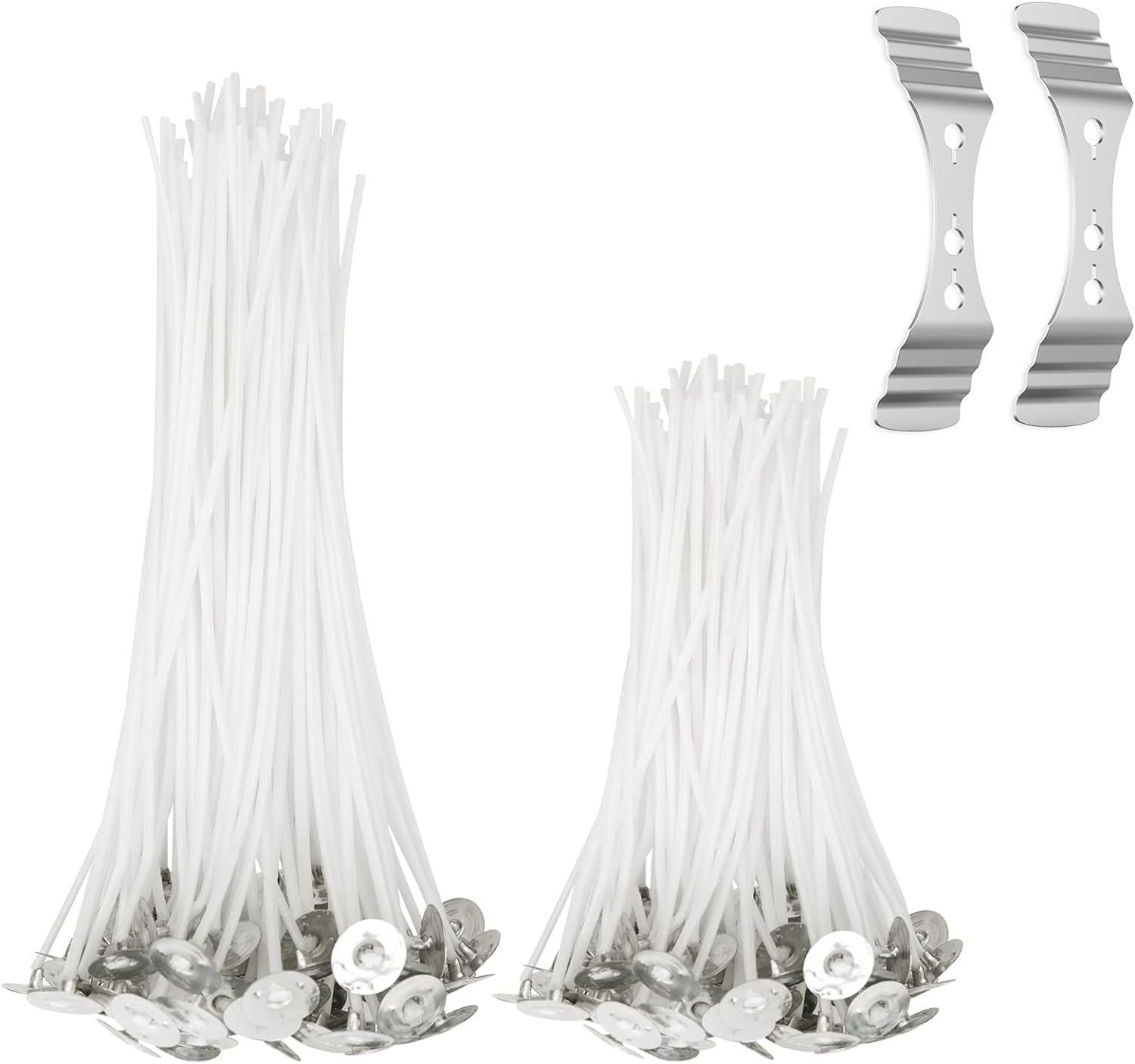100 Pcs Candle Wicks Set - 2 Sizes (10 & 15 cm), Wick Holder for DIY Candles