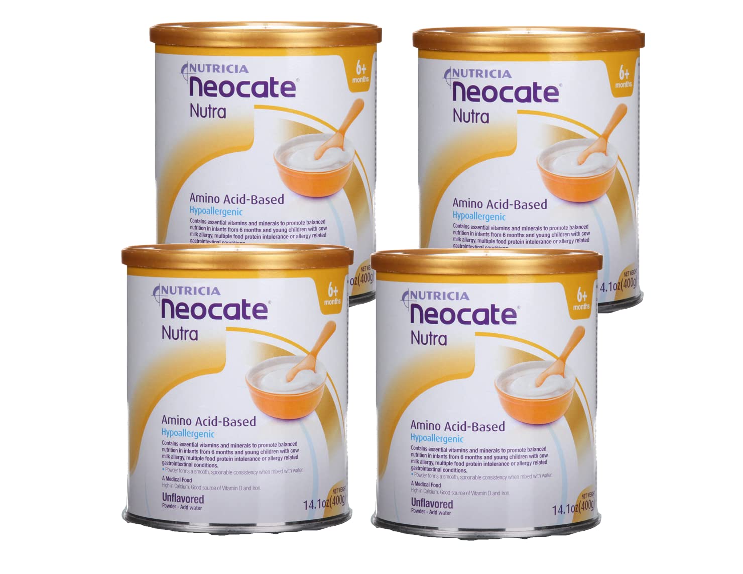 Nutricia Neocate Nutra - Amino Acid-Based, Dairy-free, Hypoallergenic Solid Food with a Cereal-Style Consistency - With Calcium, Vitamin D, and Iron - 14.1 Oz Can (Pack of 4)