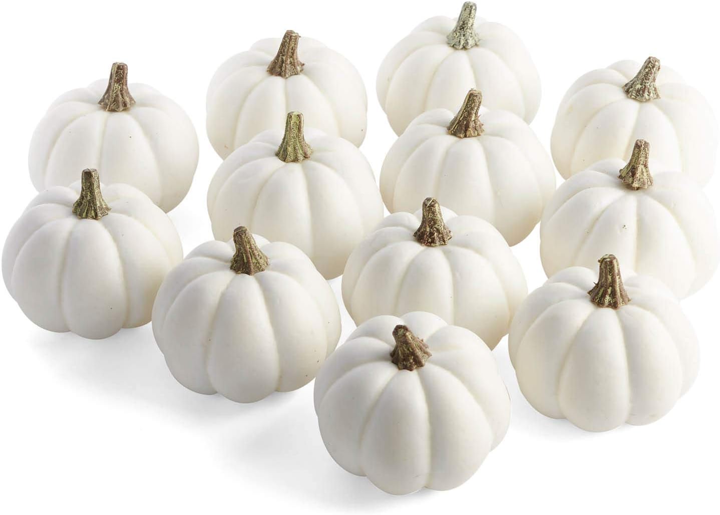 Factory Direct Craft Package of 12 Artificial Harvest Off White Baby Boo Pumpkins for Halloween, Fall and Thanksgiving Decorating