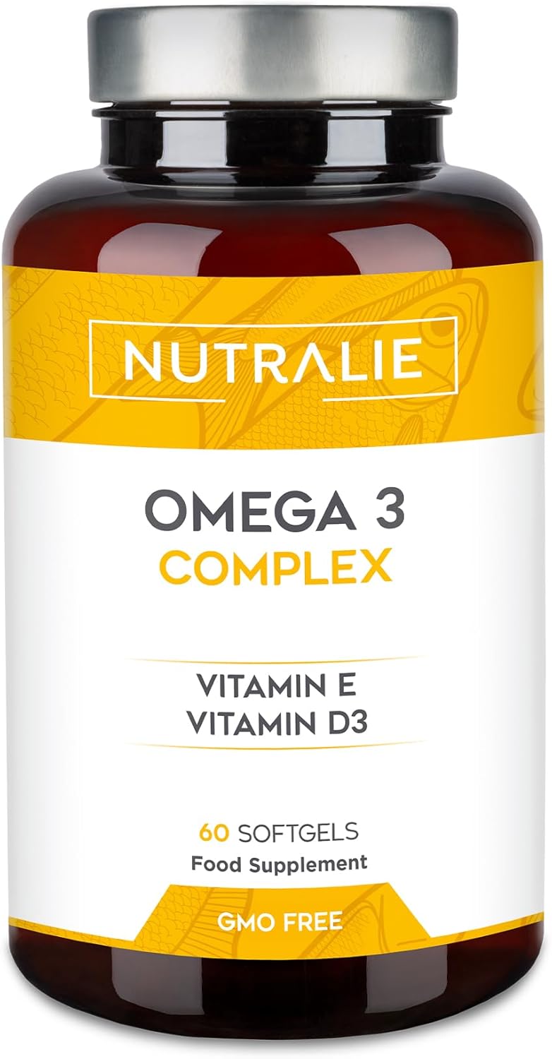 Omega 3 2000mg + Vitamins D3 & E | 1250 mg EPA-DHA per Dose | Premium Fish Oil Highly Concentrated 60 Capsules | Nutralie