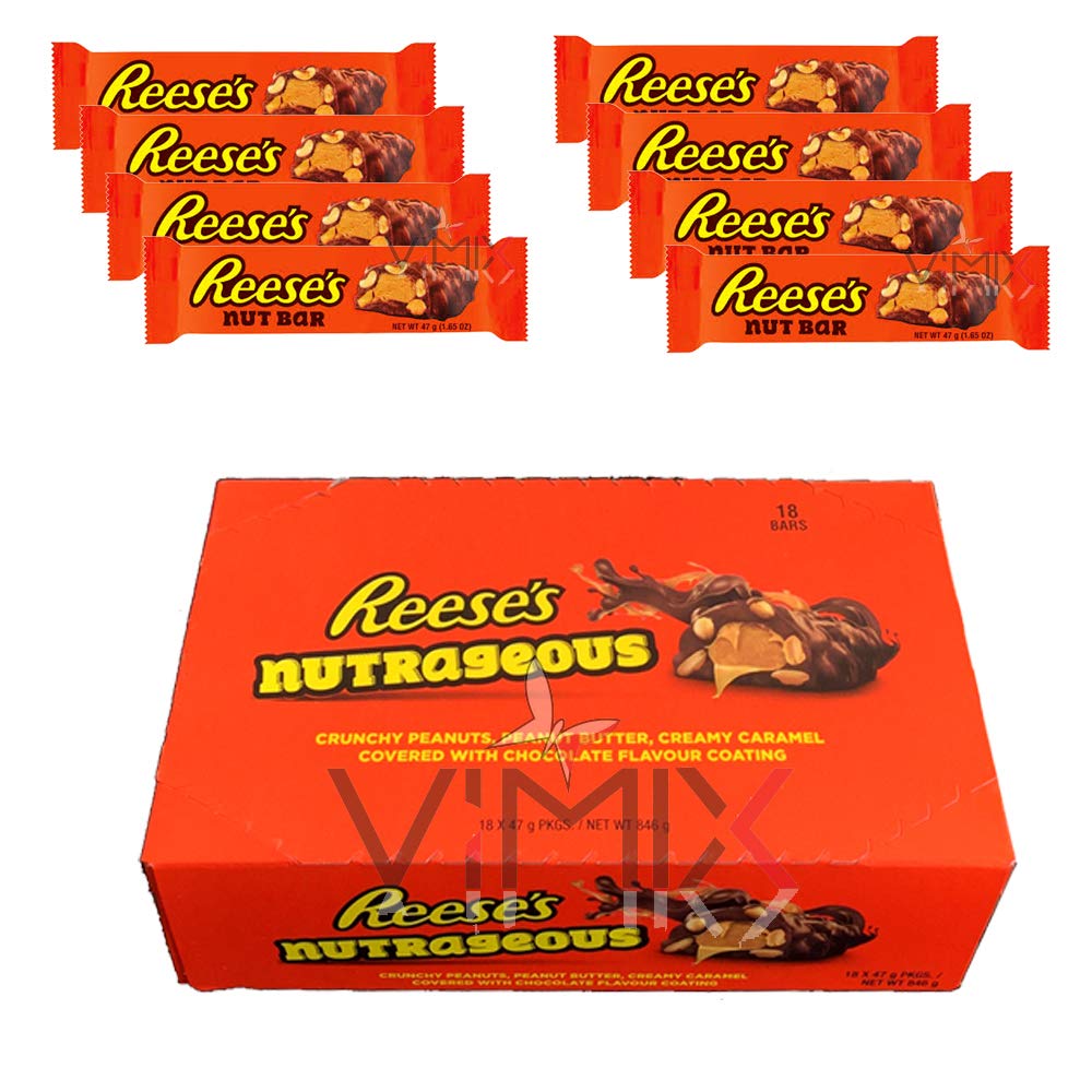 Full Box The REESE'S NUTRAGEOUS Peanuts,Butter,Creamy Caramel 18 x 47 g Chocolate