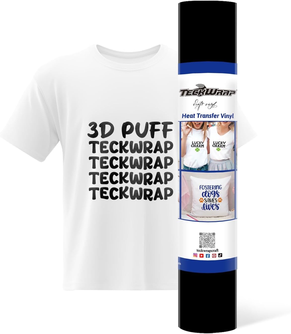 TECKWRAP Puff Vinyl Heat Transfer 3D Black Puff Vinyl HTV 10" x 5ft Black HTV Vinyl Iron On for DIY Clothing,Shirts, Black