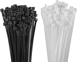 200 Pcs White Black Zip Ties 12 Inch Zip Cable Ties, Heavy duty Zip Ties for Outdoor Use Indoor Use, Self Locking Nylon Cable Zip Ties, Heavy Duty Plastic Cable Wire Ties Wraps Heavy Duty