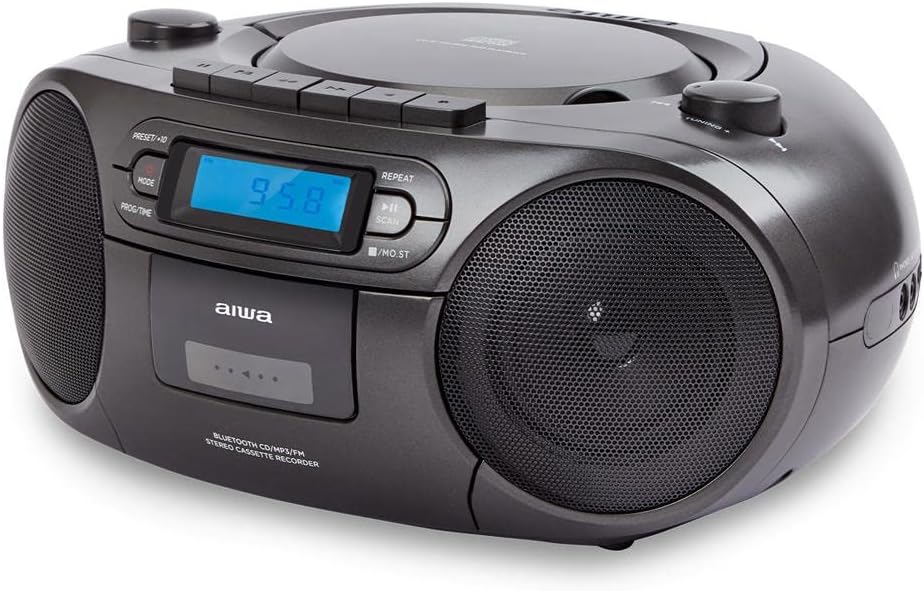 Aiwa BBTC-550BK Portable Radio with CD, Bluetooth and USB, Cassette Recorder, Black