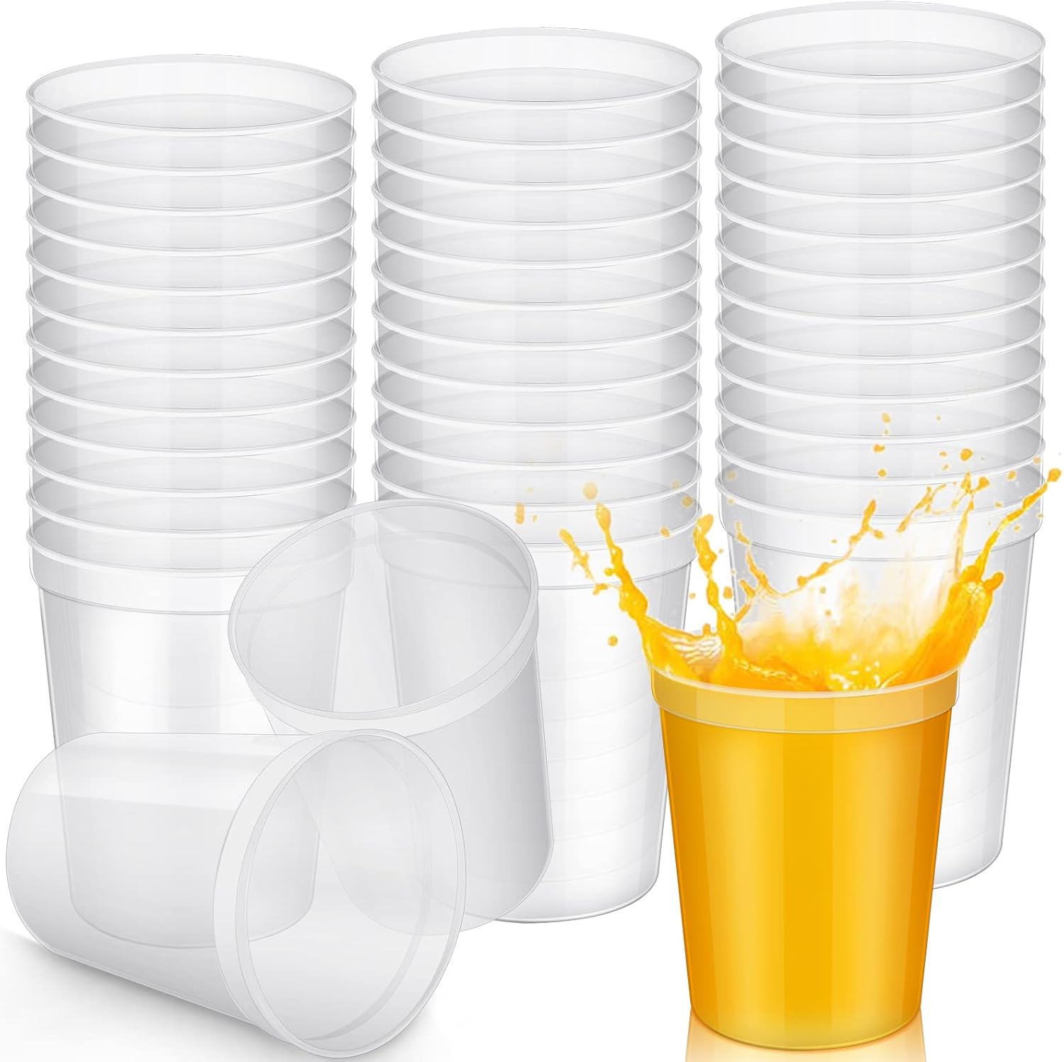 Yungyan 50 Pack 16oz Stadium Cups Reusable Plastic Cups Blank Drink Tumblers for Parties, Events, DIY Projects, 4.5 x 3.54 x 2.72 Inch (Clear)