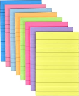 8 Pack Lined Sticky Notes 4”x6” Bright Colors Self-Stick Note Pads with Line, 8 Colors Bulk Sticky Memo Pad for School, Office, Meeting